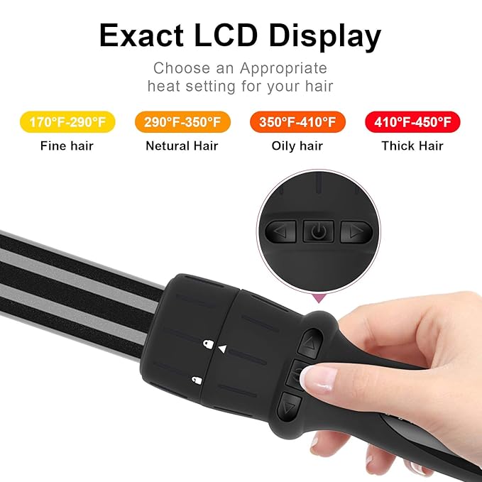 PARWIN PRO BEAUTY 7 in 1 Curling Iron Wand Set,Dual Voltage Curling Wand with 7 Interchangeable Diamond Ceramic Hair Curler Wands with LCD Temperature Control Auto Shut Off Black