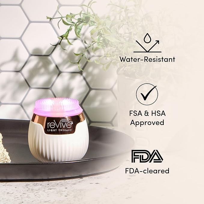 Revive Light Therapy Lux Collection Soniqué Mini, Rechargeable Sonic Face Cleanser Brush with Medical-Grade Blue & Red Light Therapy for Face, Acne & Wrinkle Care, Water-Resistant