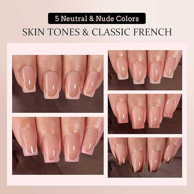 BTArtboxnails XCOATTIPS French Tip Press on Nails - Skin Tones Short Fall Press On Nails Square, Soft Gel Nail Tips with Nail Gel, French Protecting Duo, Nail Lamp, All in One Fake Nail Extension Kit
