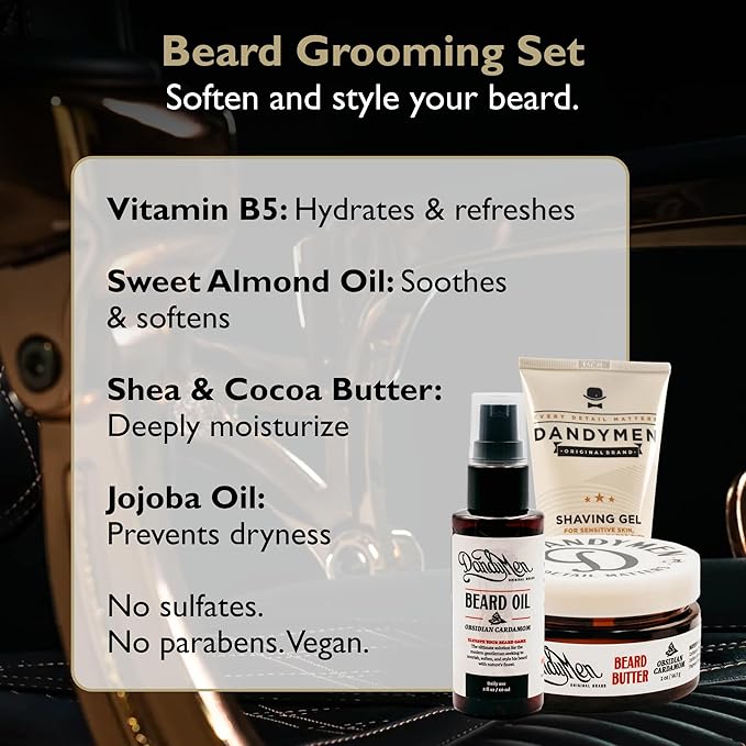 Beard Grooming Set – Beard Oil, Beard Butter & Shaving Gel – Hydrate, Soften & Style (3-pack, Obsidian Cardamom)