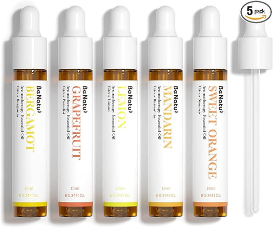 Citrus Essential Oil Set for Diffuser, Natural Fruity Fragrance Blends Gift for Home, Fresh Scent Aromatherapy Oils (Lemon, Sweet Orange, Grapefruit, Bergamot, Mandarin) 5 Packs