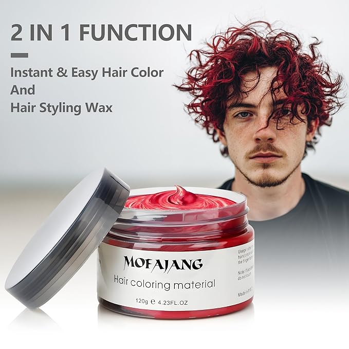 Red Temporary Hair Color Wax - SOVONCARE Washable Hair Dye for Men & Women, All-Day Hold Disposable Hair Styling Clays for Party, Cosplay & Daily 4.23 oz