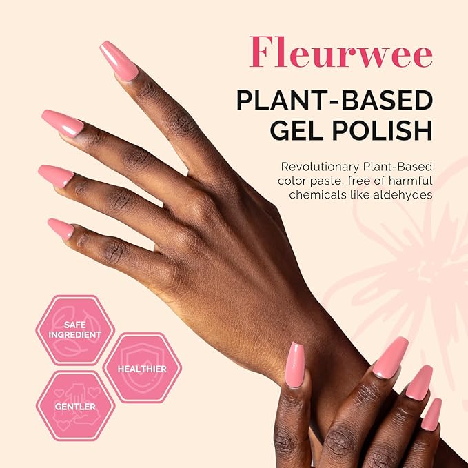 MelodySusie Fleurwee Plant Based Gel Nail Polish, Nail Polish Hema Free 21 Non Toxic Long Lasting No Chip Finger Toe Nail Art Manicure Salon DIY at Home Gifts for Women Peach Blossom Pink P54