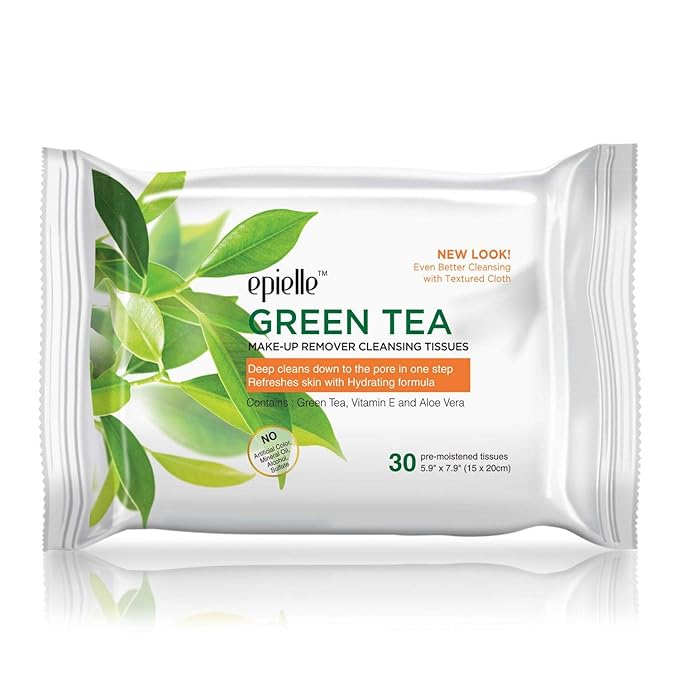 Epielle Makeup Remover Wipes, Remove Waterproof Mascara, Gentle Daily Facial Cleanser Towelettes with Witch Hazel, Cica & Green Tea, Stocking Stuffers, Thanksgiving Essentials, 30 Count (Pack of 6)