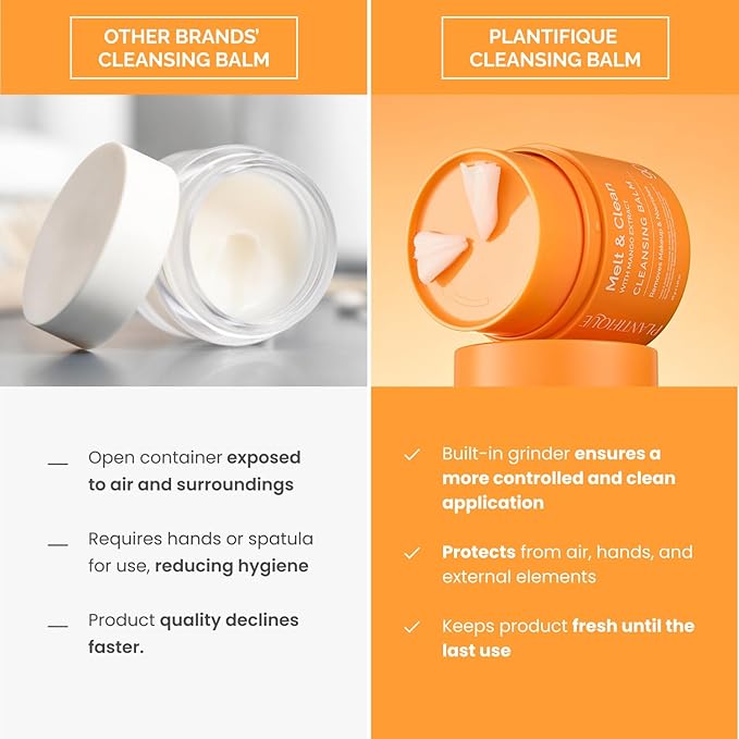 PLANTIFIQUE Korean Cleansing Balm Makeup Remover with Mango & Papaya Extracts, Hyaluronic Acid and Ceramide - Nourishing Melting Cleanser for All Skin Types 1.41 oz / 40 g (Mango-Papaya 40g)