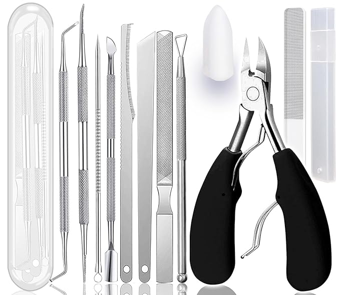 Ingrown Toenail Pedicure Tool Kit, Nail File and Nail Lifter Pusher Double-Sided Nail Manicure Kit Stainless Steel Nail Care Treatment for Nail Correction Polish Pain Relief (11 Piece Set)