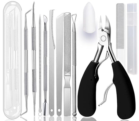 Ingrown Toenail Pedicure Tool Kit, Nail File and Nail Lifter Pusher Double-Sided Nail Manicure Kit Stainless Steel Nail Care Treatment for Nail Correction Polish Pain Relief (11 Piece Set)