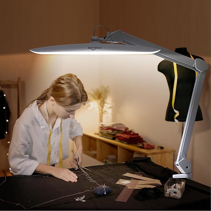 117PCS LED Clamp Desk Lamp, 20 Inch Metal Swivel Arm with Protective Casing, 2200 Lumens, Dimmable Task Lamp for Reading, Office Work, Sewing, Study, and Crafts(White)