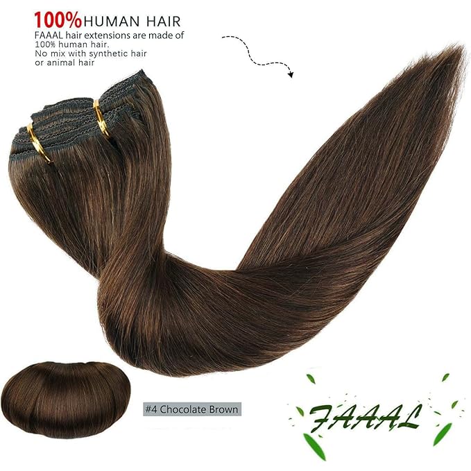 20" Clip in Human Hair Extensions Full Head 180g 7 Pieces 16 Clips 4# Chocolate Brown Double Weft Brazilian Real Remy Hair Extensions Thick Straight Silky (20" 180g, Chocolate Brown)