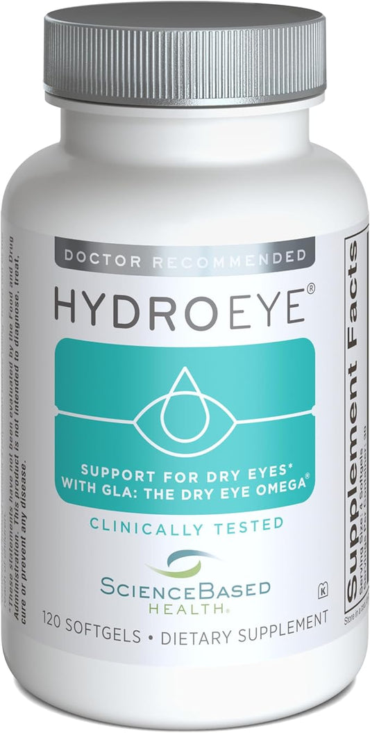 ScienceBased Health HydroEye Dry Eye Supplement – Clinically Tested Formula with GLA & Omega-3 – Supports a Healthy Tear Film for Lasting Eye Comfort – 120 Softgels