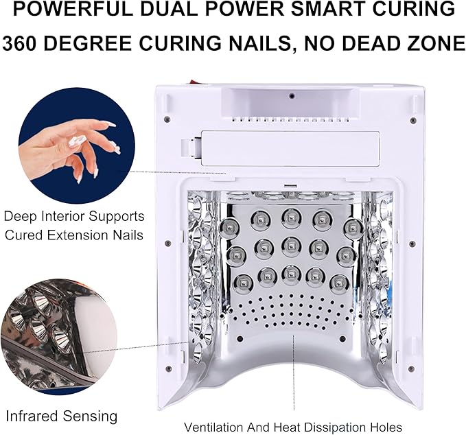 M - Crystal Cure 128W UV Nail Lamp - Fast Curing Nail Light with 45 Powerful 365nm+405nm LEDs - Cordless, Rechargeable, Auto Sensor - UV Light for Gel Nails for Manicures & Pedicures (White)