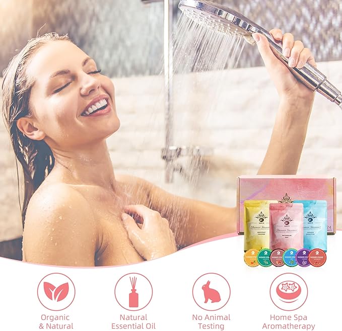 Shower Steamers Aromatherapy, 24-Pack Shower Bombs Birthday Gifts for Women, Christmas Stocking Stuffers Gifts with Eucalyptus Mint Lavender Watermelon Grapefruit Tangerine Essential Oils