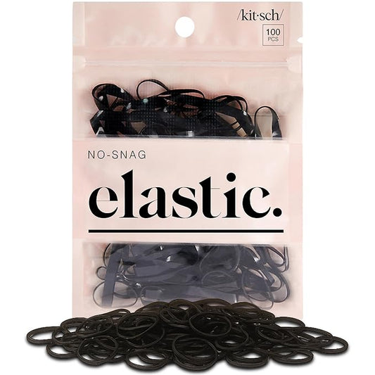 Kitsch No Snag Small Hair Ties - Elastic Rubber Bands for Hair | Women's Hair Elastics - 1 pack, 100pcs (Black)
