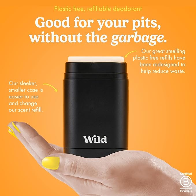 Wild - The Full Monty Starter Kit - Black Case with Refills in a Variety of Fresh Scents 5 x 1.4oz - Refillable Deodorant & Aluminum Free - Long Lasting Protection - Vegan