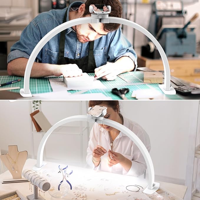 Premium Large Half Moon LED Light for Nail Tech, Foldable Arch Light for Nail Desk Lamp with Phone Stand Perfect for Manicure Handicraft Lighting (White, Large)