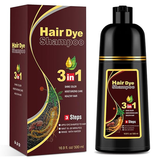 Coffee Hair Dye Shampoo 3 in 1 for Gray Hair Coverage, Hair Color Shampoo for Women Men, Herbal Ingredients Instant Champu Para Canas (16.9 Oz)