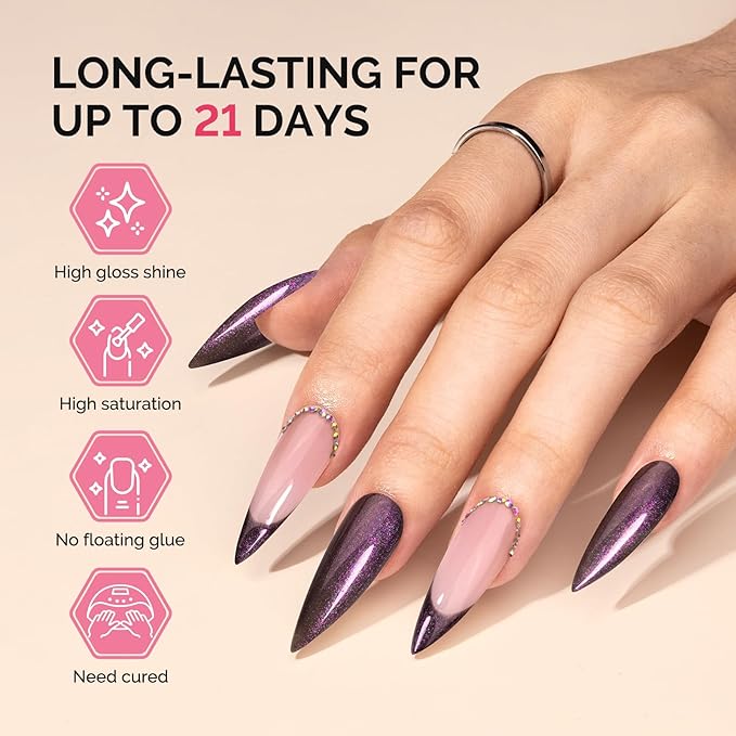 MelodySusie Fleurwee Plant Based Gel Nail Polish, Nail Polish Hema Free 21 Non Toxic Long Lasting No Chip Finger Toe Nail Art Manicure Salon DIY at Home Gifts for Women Glitter Purple P60