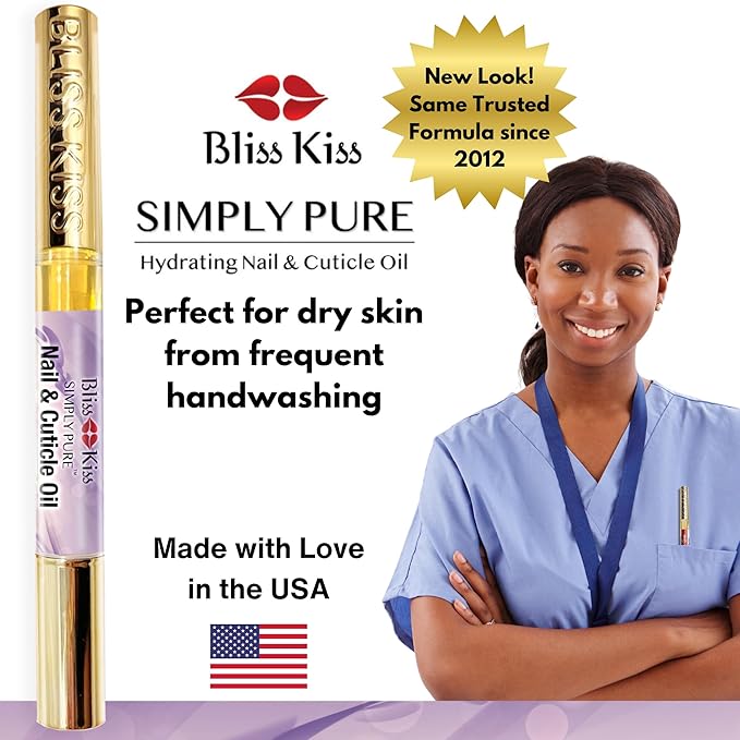 Bliss Kiss | 1 Lavender Vanilla | Nail Oil Cuticle Pen w/Vitamin E & Jojoba⏤Nail Strengthener Nail Growth Serum for Brittle Peeling Breaking Thin Nails