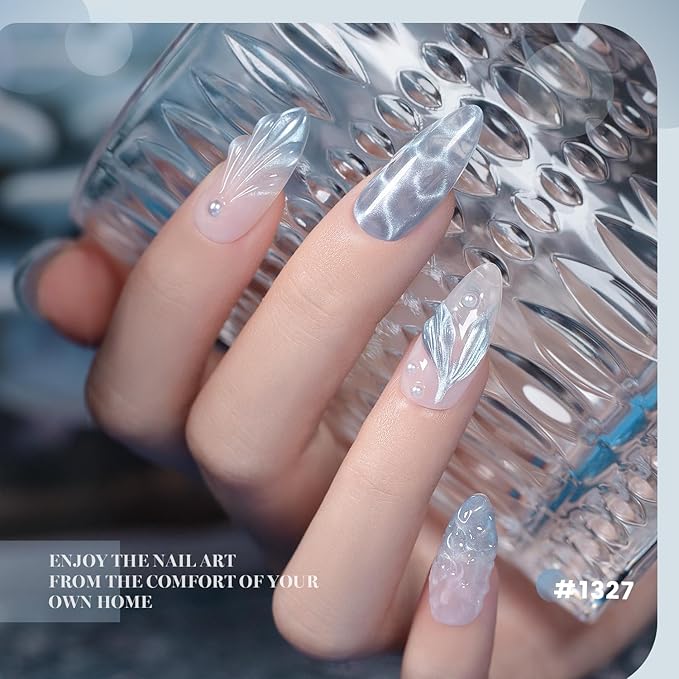 RARJSM Glassy Cat Eye Gel Nail Polish Set 6Pcs Nude Rose Purple Pink Blue Velvet Ice Jelly Silver Shimmer Ceramic Bubble Diamond Cateye Gelpolish with Magnetic Stick Curing Require Home Salon