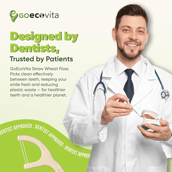 Dual Thread Dental Floss Picks - Straw Wheat Flossers | Thin & Shred-Resistant Thread for Tight Gaps | Dental Flossers for Adults | Gentle on Gums & Teeth | Vegan (200 Pack, Mint)