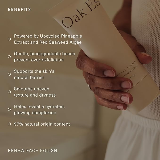 Oak Essentials Renew Face Polish | Gentle Exfoliating Face Scrub with Pineapple Extract, Vitamin C & Polishing Beads, 3.4 Oz