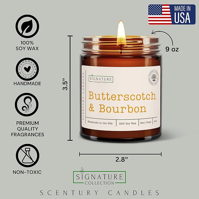 Apple Maple Bourbon Scented Candle, Many Scents to Choose from, All Natural Non-Toxic Soy Wax, Handmade in The USA (Apple Maple Bourbon)