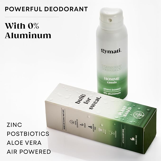 Gymati - Fitness Deodorant Spray - Men & Women - Aluminum-Free - 24 Hour Odor Protection - Sweat Resistant - Air-Powered - Vegan & Plant-Based - Made in USA - Homme + Femme - 3.4oz Travel Size -2 Pack