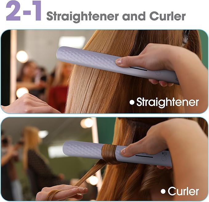 Quico Hair Straightener, 110-240V Global Travel Hair Straighteners for women, 15s Fast Heating, Professional Negative Ion Flat Iron, Temp Memory, 320℉-450℉, Auto-Off, with Glove and Clips, Gift, Lilac