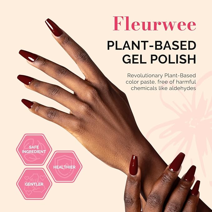 MelodySusie Fleurwee Plant Based Gel Nail Polish, Hema Free Black Cherry Red Nail Polish, Soak Off UV LED Gel Polish Gift for Women 21 Non Toxic Long Lasting Nail Art Manicure Salon DIY at Home B1802