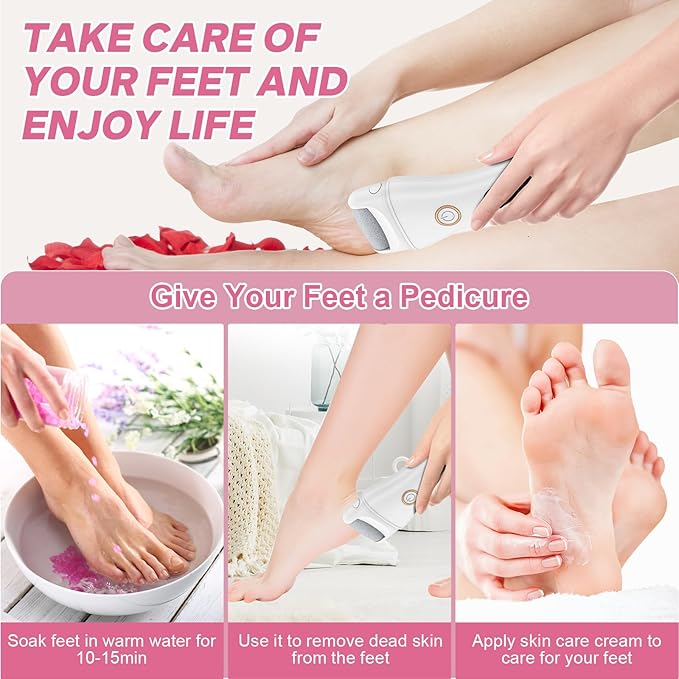 Electric Foot File - Callus Remover for Feet, Adjustable 3 Speed Foot Callus Remover with 16 in 1 Pedicure Tools Professional Foot Care, to Remove Dead Skin and Calluses Hard Skin Dry Cracks (White)