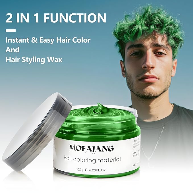 Green Temporary Hair Color Wax - SOVONCARE Washable Hair Dye for Men & Women, All-Day Hold Disposable Hair Styling Clays for Party, Cosplay & Daily 4.23 oz
