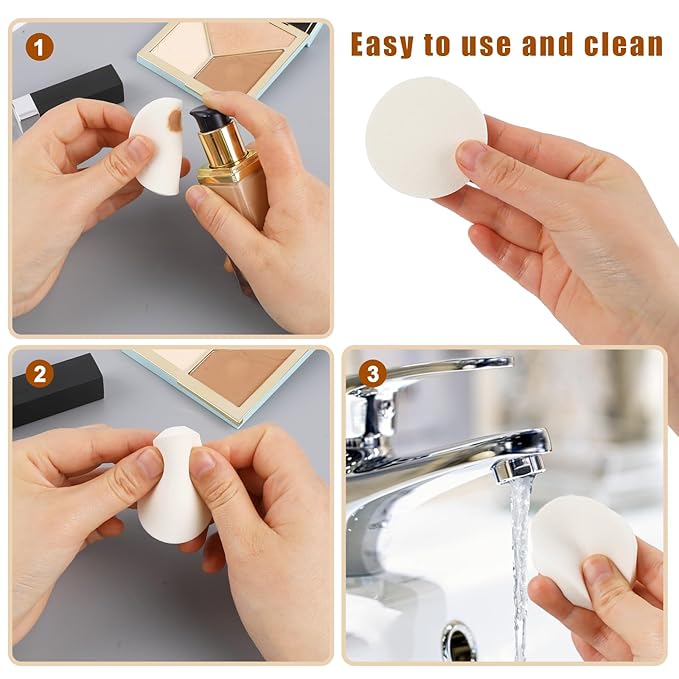 50Pcs White Makeup Sponge Cosmetic Sponge Round Foam Pad Beauty Makeup Eye Face Foundation Powders Blender for All Skin Types, Wet and Dry Dual Use