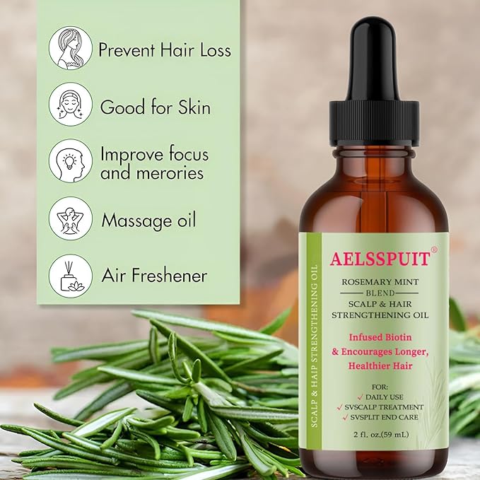 100% Pure Organic Rosemary Essential Oil for Hair Growth - Multi-Purpose Hair Treatment Oil Promotes Eyelash & Eyebrow Growth, 2.02fl oz (Small, Rosemary)