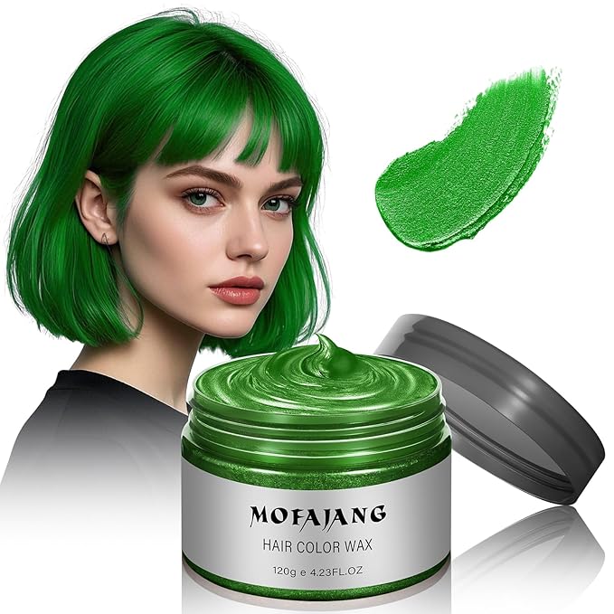 Green Hair Spray, Temporary Hair Color Wax, Natural Hair Wax Color Spray 4.23 Ounces, Kids Women Temporary Hair Dye Wax Styling Clay Pomades for Christmas Party,Role Playing,Cosplay,Halloween (Green)