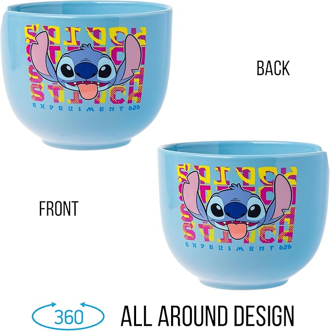 Silver Buffalo Disney Lilo and Stitch Experiment 626 Ceramic Ramen Noodle Rice Bowl with Chopsticks, Microwave Safe, 20 Ounces