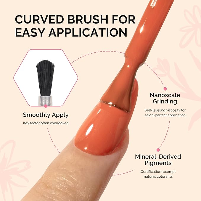 MelodySusie Fleurwee Plant Based Gel Nail Polish, Hema Free Dark Orange Nail Polish, Soak Off UV LED Gel Polish Gift for Women 21 Non Toxic Long Lasting Nail Art Manicure Salon DIY at Home P43