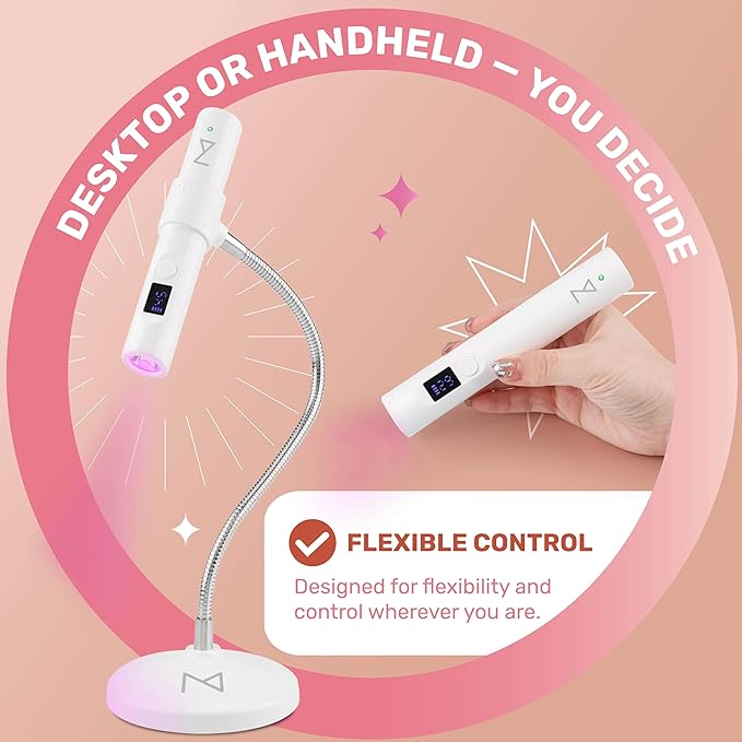 M - GlamCure GO Nail Flash Cure Lamp with Focus Beam Technology, Touch Screen - LED & UV Nail Light - Curing Lamp for Gel Nails, Acrylic, Builder - Portable & Adjustable