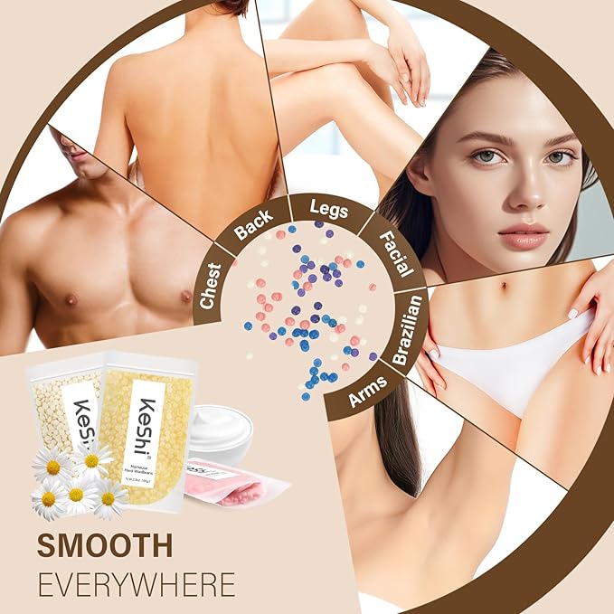 KeShi Waxing Kit, Painless Hair Removal Wax Warmer with 6 Bags Hard WaxBeans for Full Body, Legs, Face, Eyebrows & Bikini— Ideal for Both Women & Men(Cream)