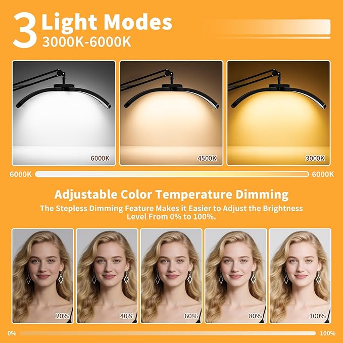 New Upgrad 2-in-1 Lash Light for Eyelash Tech, Foldable LED Half Moon Floor Lamp, Esthetician Light for Tattoo Art, Nail, Craft,Extensions - Adjustable Brightness Color, Rotating Arm(Black)