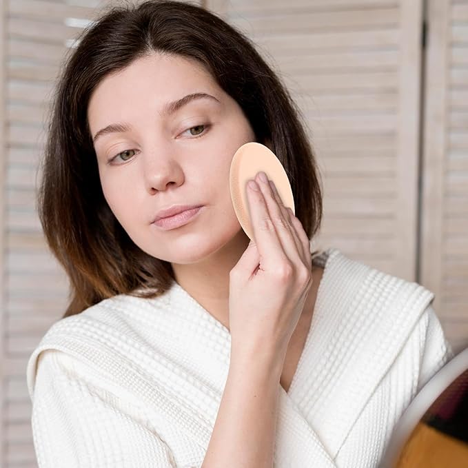 5 PCS Flat Makeup Sponge, Beige Smooth Makeup Sponges for Foundation, Oval Cushion Powder Puff Blender Make Up Sponges for Professional Makeup