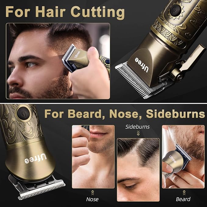 Ufree Hair Clippers for Men Professional with Beard Trimmer, Barber Clippers and Trimmers Set, Electric Razor Shavers for Men, Cordless Mens Grooming Kit for Nose, Face, Hair, Gifts