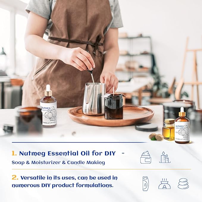 HIQILI Nutmeg Essential Oil 3.38 Fl Oz, Pure Natural Nutmeg Oil for Aromatherapy, Diffuser - 100ml