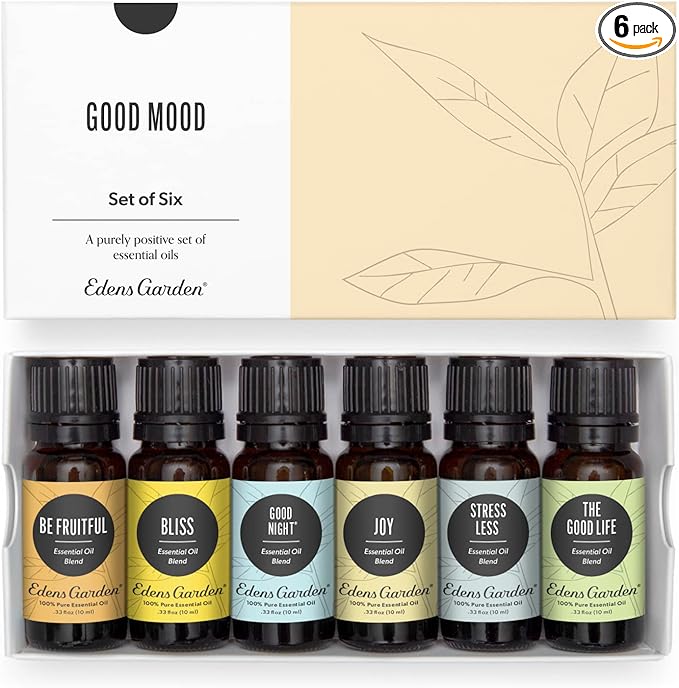 Edens Garden Essential Oils Good Mood 6 Set – 100% Pure Therapeutic Grade, Undiluted Aromatherapy Blends For Calm, Relaxation & Stress Relief Oil – Ideal For Self-Care, Diffusers & Home, 10 ml/ 6 Pack