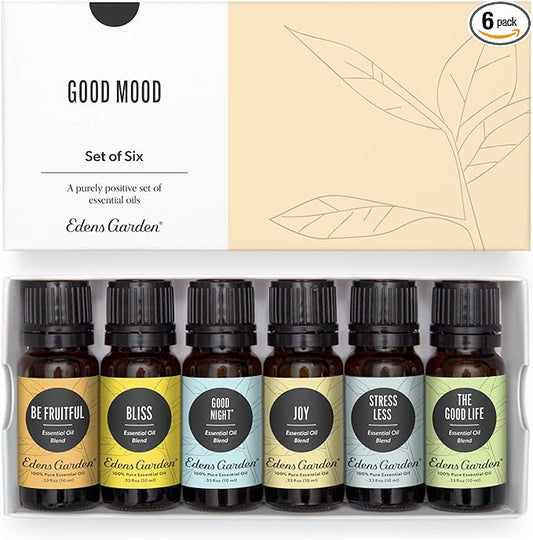 Edens Garden Essential Oils Good Mood 6 Set – 100% Pure Therapeutic Grade, Undiluted Aromatherapy Blends For Calm, Relaxation & Stress Relief Oil – Ideal For Self-Care, Diffusers & Home, 10 ml/ 6 Pack