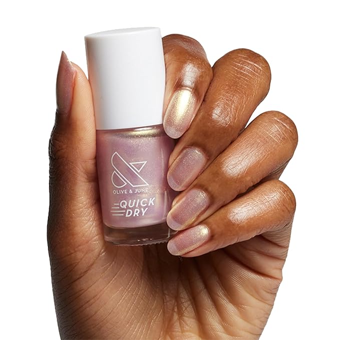 Olive & June Quick Dry Nail Polish | Instant Fast-Drying Smudgeproof Color | 15-free Vegan Cruelty-Free Formula | Lasts up to 5 Days | Salon-Quality Manicure Pedicure at Home | Sugarcoat Shimmery Pink