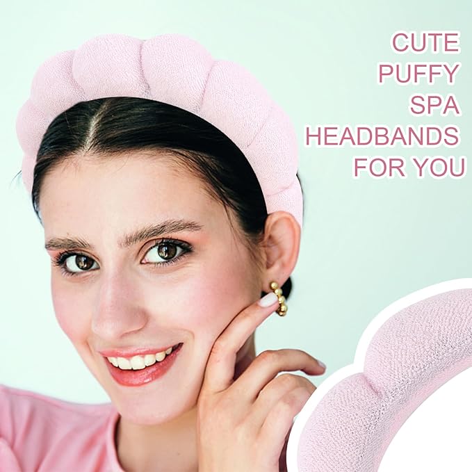3 Pack Spa Headbands for Washing Face, Skincare & Makeup, Terry Cloth Headbands with Puffy Cloud Design, One Size Fits Most, Comfortable & Durable