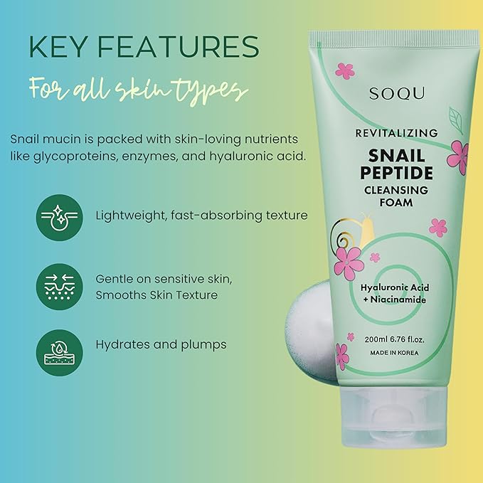 Snail Peptide Cleansing Foam with Niacinamide & Hyaluronic Acid – Hydrating Facial Cleanser for Radiant Skin – Made in Korea – 200ml