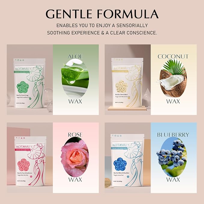 KOTAMU Waxing Kit for Women & Men, Wax Warmer for Hair Removal, Digital Wax Kit with Silicone Pot，Ideal for Face Eyebrow Arm Legs Armpit &Sensitive Skin, Bloomy Waxing Machine for Home Salon Use