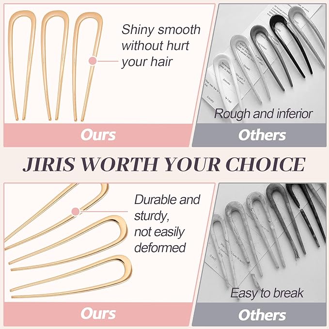 2PCS 5.5Inch French Hair Pins Large U-Shaped Pins for Women and Girls Fashion Metal Hair Pin French Twist Hair Pins for Buns, Updos,Stylish and Functional(set3-gold)