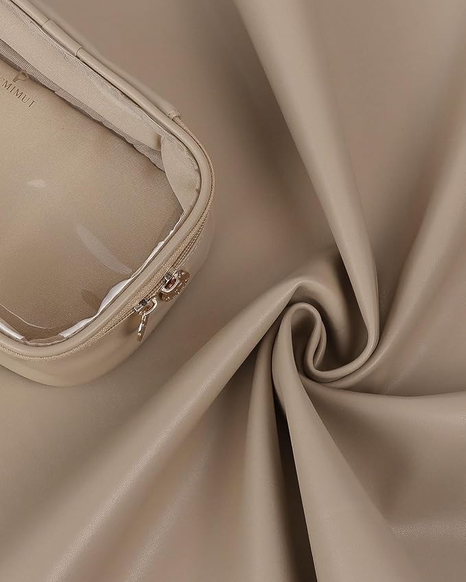 Pocmimut Makeup Bag,Small Makeup Pouch Clear Travel Cosmetic Bag Car Accessories Storage for Women,Travel Essentials Organizers,Apricot